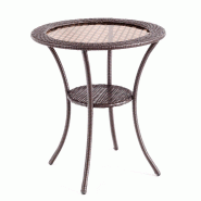 Helloshop26 - Table basse ronde pour jardin 64 x 72 cm avec espace de rangement moderne en rotin pe marron 20_0013782 - 3000227922632
