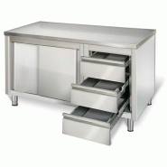 Meuble bas inox central P 700 mm avec portes et tiroirs - 1400