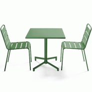 Oviala Business Ensemble table 70 cm et 2 chaises de jardin en métal vert cactus - vert acier 114669