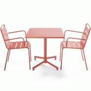 Oviala Business Ensemble table 70 cm et 2 fauteuils de jardin en métal argile - rose acier 114688