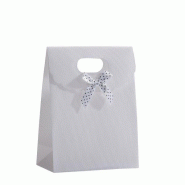 Pochette cadeau blanc intissé à noeud L12xP6xH16cm - par 10 - fermeture velcro