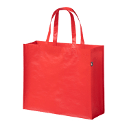 Sac shopping laminé en RPET - anses courtes avec soufflet - 105 g/m² - labélisé RPET - couleur rouge Sac shopping laminé en RPET - anses courtes avec soufflet - 105 g/m² - labélisé RPET - couleur rouge