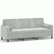 VidaXL Canapé 3 places avec oreillers gris clair 180 cm velours Modèle Vega Moderne - 3200891