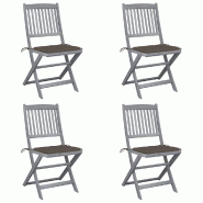 VidaXL Chaises Pliables D Extérieur Lot De 4 Et Coussins Bois D Acacia - gris 3064571