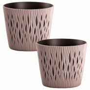 WellHome - Lot de 2 pots 0,9 L Sandy Round Ø12 cm chacun, coloris mocca - marron plastique PK4201