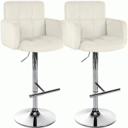 CLP Lot de 2 tabourets de bar Los Angeles velours Velours HBT: 93x60x56 cm Crème Chrome - beige textile 327353