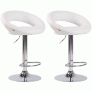 CLP Lot de 2 Tabourets de bar Olinda en similicuir hauteur réglable et siège pivotant Blanc /Chrome - blanc polyester 320269 CLP Lot de 2 Tabourets de bar Olinda en similicuir hauteur réglable et siège pivotant Blanc /Chrome - blanc polyester 320269