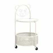 COSTWAY Table d'appoint en verre avec roulettes, table ronde à deux niveaux avec motif ours, 40 x 36,5 x 71 cm (blanc) - blanc métal VH33945IT