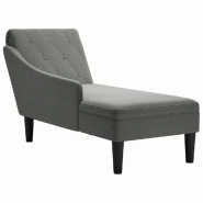 Décoshop26 - Méridienne chaise longue canapé pour intérieur avec coussin et accoudoir droit en tissu gris foncé DEC026256 - gris 3000255720934