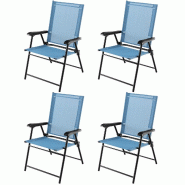 Helloshop26 - Lot de 4 chaises pliantes de jardin 65 x 60 x 93 cm en textile respirant confort ergonomique en métal bleu 20_0018837 - bleu 3000232624