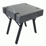 Mendler Table d'appoint HWC-L54, Table basse de chevet Table de salon, Fer MDF 50x55x50cm ~ Aspect marbre gris - gris Bois massif 99747