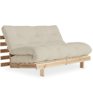 CANAPÉ CONVERTIBLE FUTON ROOTS PIN NATUREL TISSU BEIGE COUCHAGE 160*200 CM