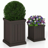 COSTWAY 2 pots carrés, 48/31,5cm haut, résistants, empilables, avec trous drainage, pot cache PP Marron - marron plastique polypropylène TL32597NZ