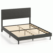 COSTWAY Lit rembourré velours gris 160x200cm, avec sommier à lattes, tête de lit réglable en hauteur, cadre 30cm, sans matelas - gris Bois manufac