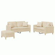 Ensemble de canapés 3 pcs avec coussins crème tissu Modèle Atlas Pure - 8721012070790