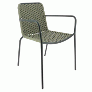Fauteuil d'extérieur empilable Arona en acier et corde - taupe