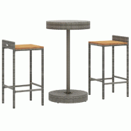 Helloshop26 - Ensemble de bar de jardin meuble extérieur terrasse 3 pièces gris poly rotin/bois massif acacia - 3000734347768