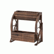 Jardinière COSTWAY avec roulettes, plate-bande surélevée, bac à fleurs en bois à 2 niveaux avec trous de drainage et demi-roulettes - marron Bois