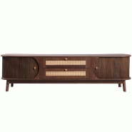 Merax Meuble TV – Meuble TV en mélange de bois naturel avec portes et tiroirs, style campagnard naturel, couleur bois et jaune clair - marron multi