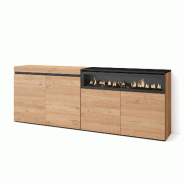SKRAUT HOME Buffet salon et cuisine, 200x75x35cm, 4 Portes, Cheminée électrique, Chêne et noir - beige Bois manufacturé 63_15