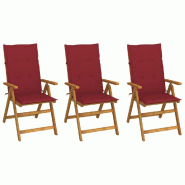 VidaXL Chaises Pliables De Jardin Lot De 3 Avec Coussins Bois D Acacia - rouge 3064098