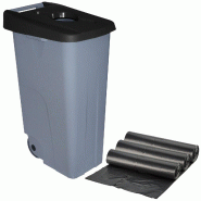 WellHome - Conteneur à Déchets 110L avec 30 Sacs poubelle, Couleur Noire - noir plastique PK4663