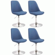 CLP Lot de 4 Chaises de salle à manger Maverick tissu avec pied trompette Bleu/Chrome - bleu textile 319923 CLP Lot de 4 Chaises de salle à manger Maverick tissu avec pied trompette Bleu/Chrome - bleu textile 319923