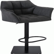 Décoshop26 - Tabouret de bar x1 réglable en tissu gris foncé assise enveloppante capitonnée et avec base carrée en métal noir 10_0005617 - gris