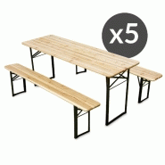 Ensemble brasserie table et bancs en bois 180cm - lot de 5