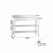 GGM Gastro Tables Inox de Travail Premium avec Dosseret et 2 étagères - Profondeur 700 mm - ATK77AZB - 4063326275985
