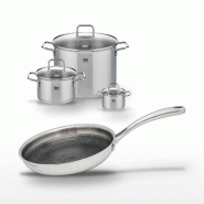 Lot 2 Faitouts 20/26cm & Poêle 24cm Elo Relief Evolution - gris inox 3176239955088
