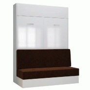 ARMOIRE LIT ESCAMOTABLE DYNAMO SOFA FAÇADE BLANC BRILLANT CANAPÉ MARRON 140*200 CM