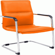 Décoshop26 - Chaise de bureau fauteuil visiteur avec accoudoirs en PVC orange et métal aspect chromé 10_0007834 - 3000266330467