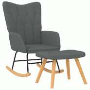 Décoshop26 - Fauteuil à bascule d'allaitement rembourré relax pour salon avec repose-pied en tissu gris foncé DEC028796 - gris 3000257062742