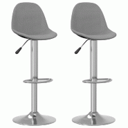 Décoshop26 - Lot de 2 tabourets de bar chaises hautes hauteur réglable en tissu gris et acier DEC029739 - gris 3000257530500