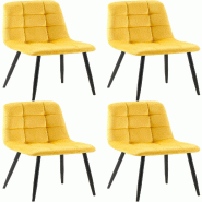Décoshop26 - Lot de 4 chaises de salle à manger coutures forme carrées en tissu velours jaune pieds en métal noir 10_0001796 - jaune métal 300025