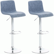 Décoshop26 - Lotde 2 tabourets de bar avec dossier repose-pieds cadre métal chromé assise tissu bleu 10_0004203 - bleu métal 3000251981254
