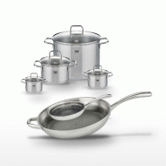Lot Poêle 32 cm & 24 cm Elo Relief Evolution avec Faitouts 12/14/20/26 cm - gris inox 3176239958324