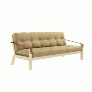 BANQUETTE FUTON POETRY EN PIN MASSIF COLORIS BEIGE BLÉ COUCHAGE 130 X 190 CM.