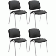 CLP Lot de 4 Chaises de visiteur Ken en similicuir et pieds en métal chromé Noir - noir polyester 318905 CLP Lot de 4 Chaises de visiteur Ken en similicuir et pieds en métal chromé Noir - noir polyester 318905