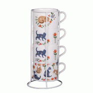 Coffret rack 4 tasses Loris 10cl -  Blanc Rond Porcelaine Amadeus 10.19x7.50 cm - blanc porcelaine 3520071951348