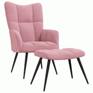 Décoshop26 - Fauteuil lounge chaise de canapé design moderne avec repose-pieds en velours rose DEC026615 - 3000255913374