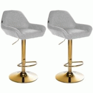 Décoshop26 - Lot de 2 tabourets de bar repose-pieds en forme d'arc en métal doré assise en tissu gris TDB10794 - gris 3000252950976