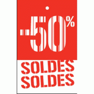 Étiquette à trou -50% Soldes - Gencod rouge 55x85mm - par 250 - Pour tous commerces