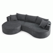 Merax Ensemble canapé , 2 places + méridienne droite, avec porte-gobelet et coussin, design arqué, velours côtelé, gris - gris W3358S00090