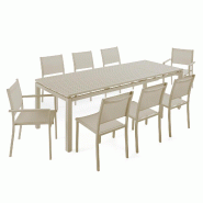 Oviala Business Ensemble table de jardin extensible et 8 assises en aluminium crème - beige aluminium 115190