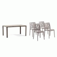 RATTATAN Ensemble salle a manger aluminium taupe et noir avec 4 chaises en polypropylène taupe empilables et plateau effet pierre –MILO+DAFNE Taupe RATTATAN Ensemble salle a manger aluminium taupe et noir avec 4 chaises en polypropylène taupe empilables et plateau effet pierre –MILO+DAFNE Taupe
