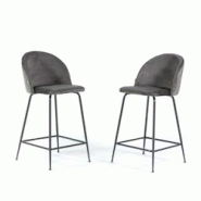 RATTATAN Lot de 2 tabourets de bar en velours avec pieds en métal,h.65cm,pour bar,restaurant et cuisine,design élégant–Sara XL–Gris foncé/Gris_0