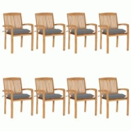 VidaXL Chaises De Jardin Empilables Avec Coussins Lot De 8 Teck Solide - gris 3073280 VidaXL Chaises De Jardin Empilables Avec Coussins Lot De 8 Teck Solide - gris 3073280