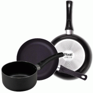 Chef Sauce - Jeu de Casserole Ø16 cm avec Poêles Ø20 et Ø24 cm en Aluminium Pressé Pixel - PK2809